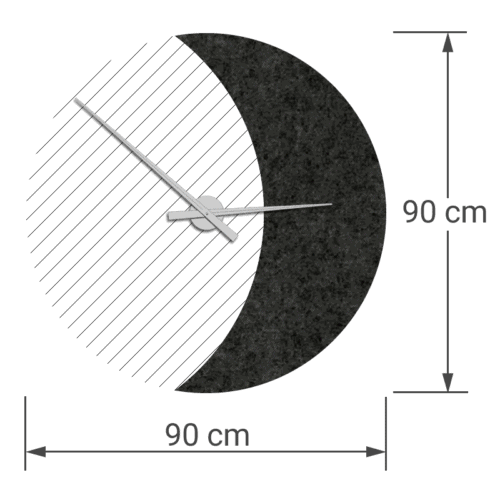 felty Filz Wanduhr Wollfilz auf Vliesplatte zur Wandgestaltung Wohnraum Modell Luna zunehmender Mond Größe L Blatt 02 Farbe A10 schwarz meliert