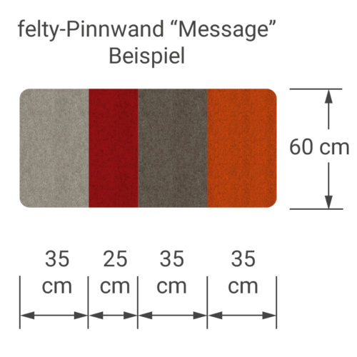 felty Filz Pinnwand Wollfilz auf Vliesplatte zur Wandgestaltung Wohnraum Modell Message Pinnwand Farbkombination aus 4 Farben Beispiel 01